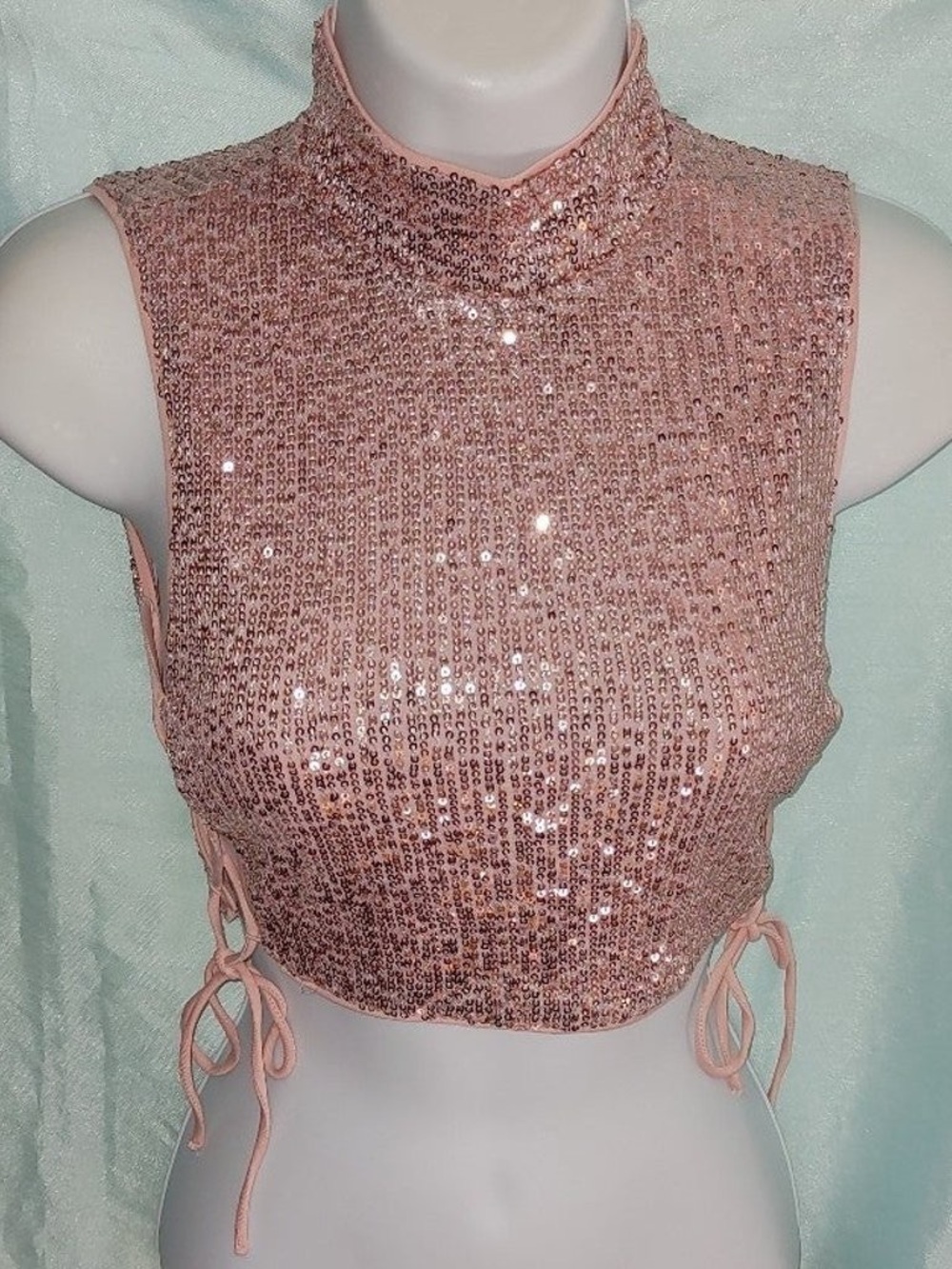 Fashion Nova Rose Sequin Mock-Neck Crop Top - Picture 1 of 5